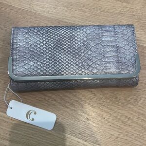 Faux leather wallet clutch bag silver